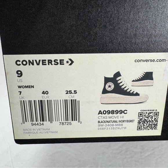 Converse CTAS Move Hi Platform Sneakers Black Natural Ivory Egret Women Size 9